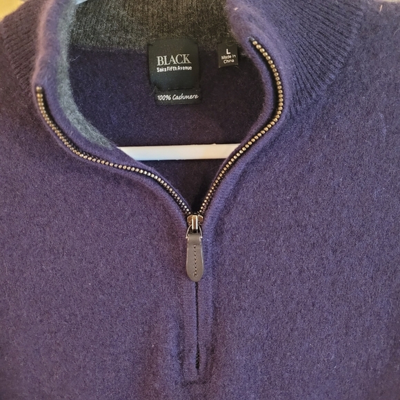 BLACK by Saks 5th Ave navy cashmere 1/4 zip pullover sweater - L.         G11 - Picture 2 of 6